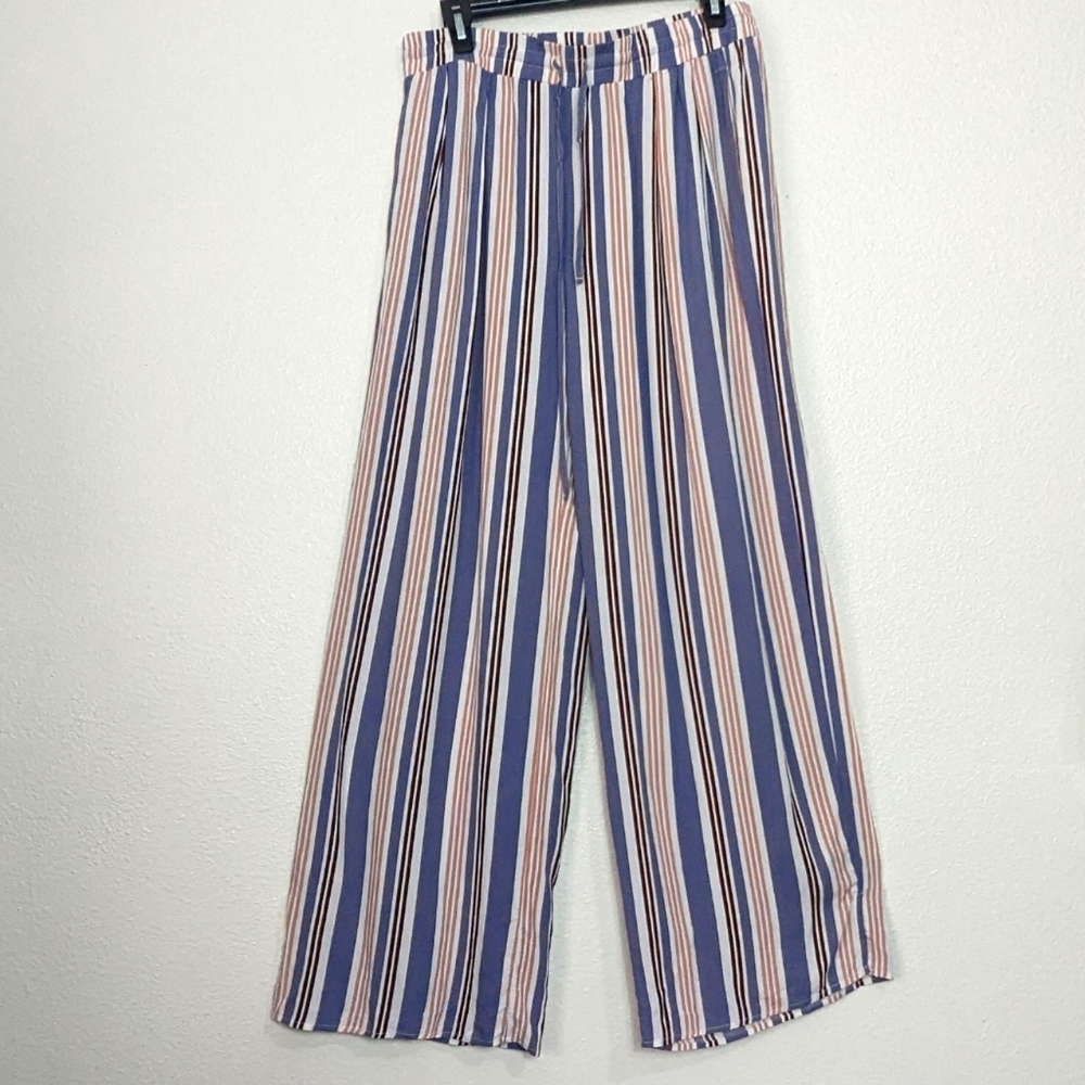 Wide Leg Striped Pants - Blue & Pink